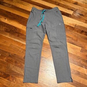 Figs Gray Women's yola scrub Pants with Teal Drawstring XS